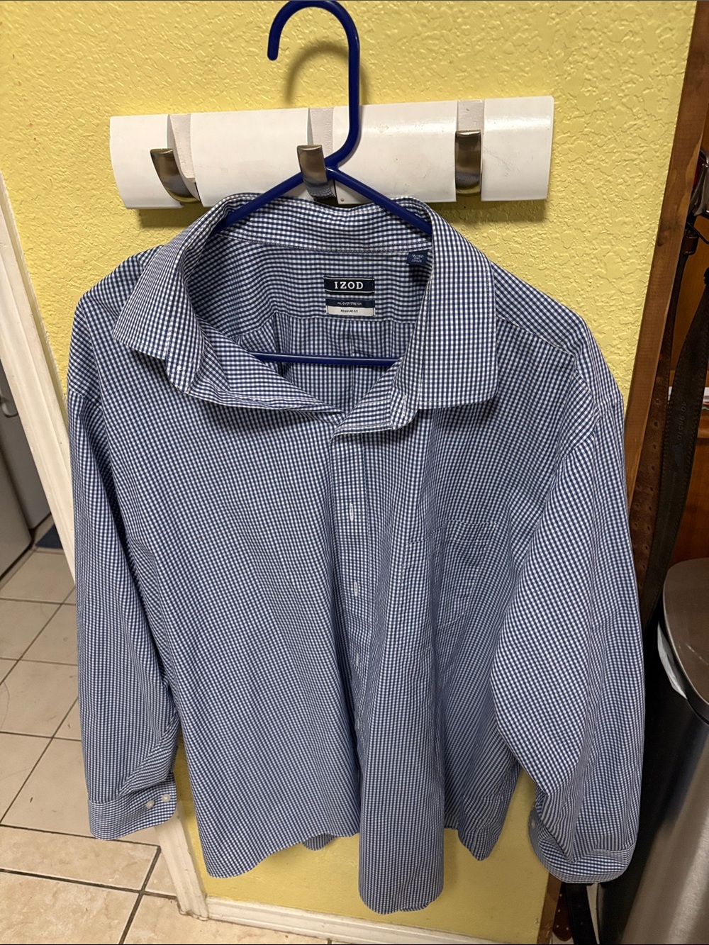Izod Men’s Navy and White Micro-Check Dress Shirt
